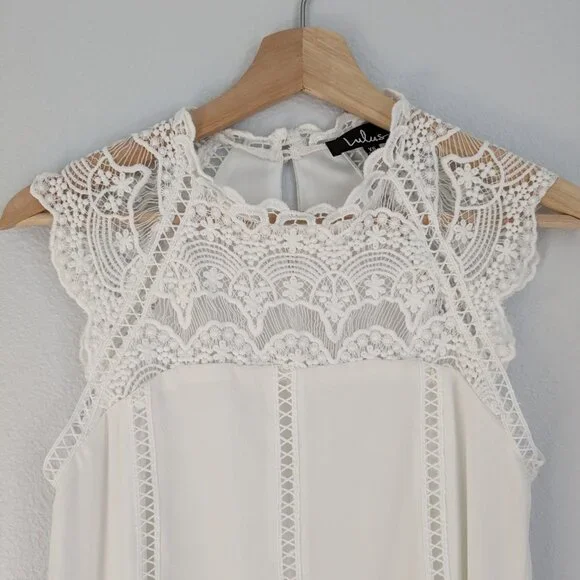 Lulus Dress XS White Hey Doll Ivory Lace Shift Dress Romantic Party Shower Bride - Picture 5 of 13
